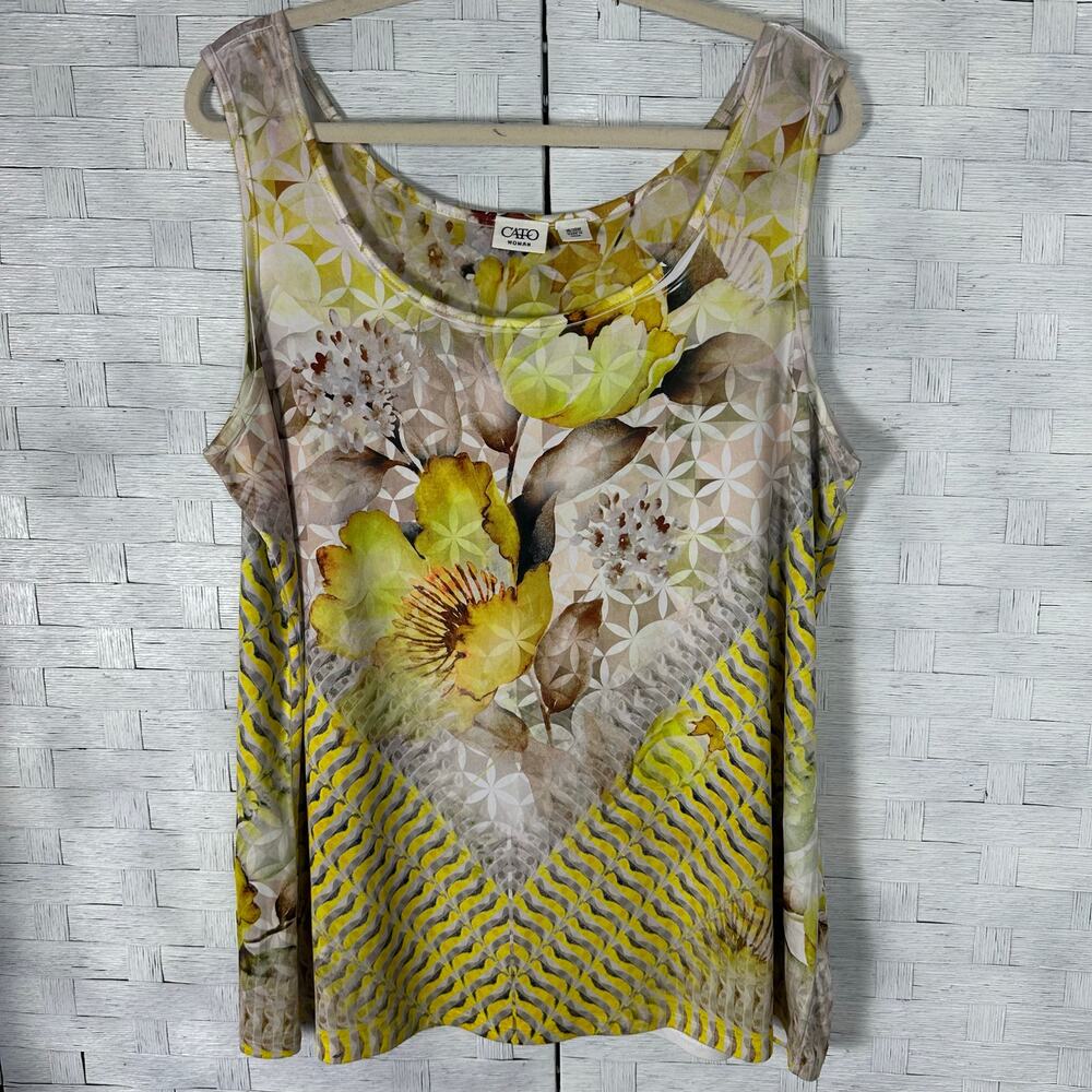 Cato‎ women's tank top floral bold print yellows cream bohemian fall plus size